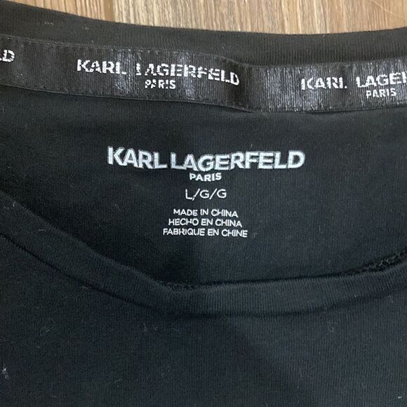 Karl Lagerfeld Paris Women’s Black Short Sleeve T-shirt Size L - Picture 2 of 4